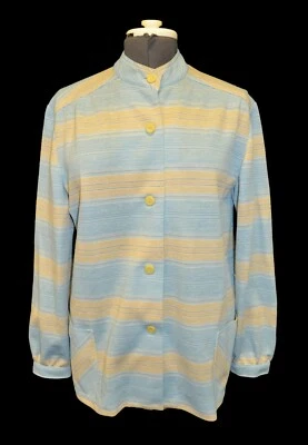 Jaqueta listrada azul e amarela vintage anos 60 anos 70 sem marca tamanho G - Imagem 1 de 2