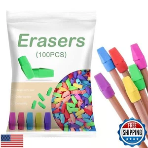 100PCS Erasers for Pencils Pencil Top Erasers Cap 10 Color Mix Erasers Topper - Picture 1 of 5