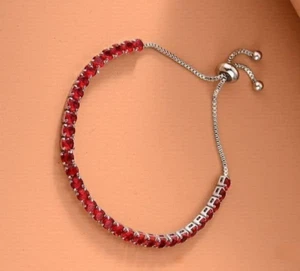 5Ct Round Cut Lab-Created Red Ruby Women's Bolo Bracelet 14K White Gold Plated - Picture 1 of 7