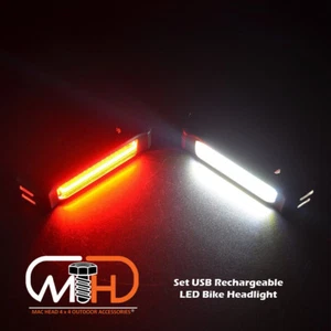 Set USB Rechargeable LED Bike Front Light headlight lamp Bar rear Tail Wide Beam - Picture 1 of 8