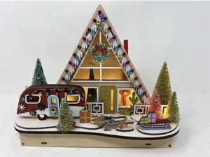 World Market Laser Cut Wood Mid Century A-Frame Chalet House with LED Lights MCM - Picture 1 of 10