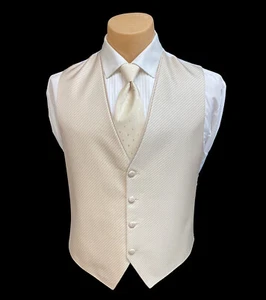 Men's Flow Formals Nude Tuxedo Vest & Tie Off White Ivory Wedding Prom Groom - Picture 1 of 8