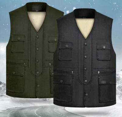 Winter Men Camera Outdoor Fleece Vest Travel Fishing Photography Warm Waistcoat - Image 1 of 4