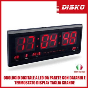 OROLOGIO DIGITALE A LED DA PARETE CON DATARIO E TERMOSTATO DISPLAY TAGLIA GRANDE - Foto 1 di 3