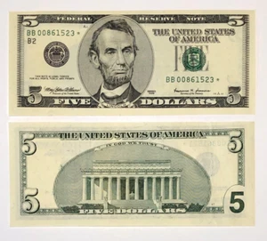1999 Five Dollar New York District Star Note Gem Uncirculated Condition - Picture 1 of 1