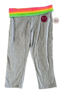 SO Girl's Yoga Capri Gray / Rainbow Smiley Face Leggings - Size 16 1/2 - New/NWT - Picture 1 of 3