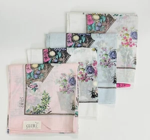 4 Vintage ECHO Club 7 100% Cotton Scarf Scarves Floral Large Japan 30 x 30 NOS - Picture 1 of 7