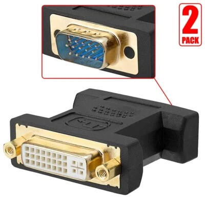 2 Pcs DVI-A Female to VGA 15 Pin Male Plug Adapter Analog Monitor Converter Gold - Image 1 of 3