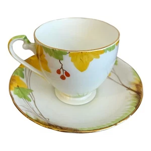 VINTAGE ROYAL GRAFTON TEACUP AND SAUCER BONE CHINA ENGLAND AUTUMN FALL LEAVES  - Picture 1 of 9