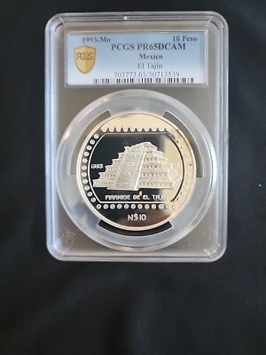 Mexico 10 pesos Precolombina El Tajin PR65 PCGS 5 oz  1993 /4138 Mintage Low - Image 1 of 2