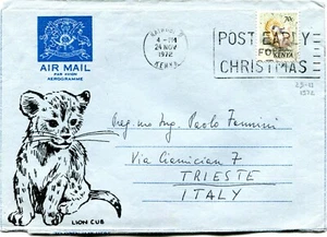 KENYA 1972 aerogramme stamped to ITALY (Z782) - Picture 1 of 2