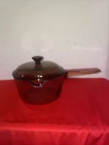 Pyrex Corning Vision Ware Cranberry 1 Qt Pour Spout Saucepan-read Description - Picture 1 of 9