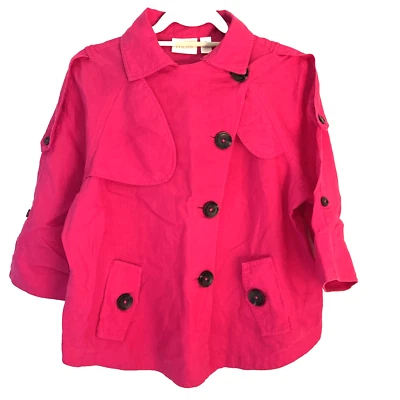 Chicos 2 (L) 100% linen jacket hot pink cropped trench jacket beachy coastal - Image 1 of 4