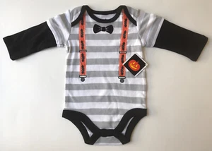 🎃Baby Boys Halloween Bodysuit Bow Tie Suspenders Print Outfit 0-3 /12M New 🎃 - Picture 1 of 3