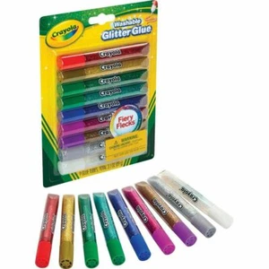 NEW Crayola Washable Glitter Glue, Assorted Colors Fiery Flecks 9 Tubes 3.1 oz  - Picture 1 of 6