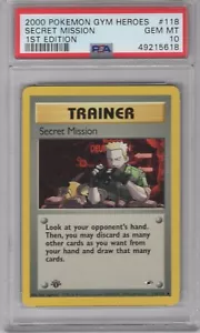 SECRET MISSION 2000 POKEMON GYM HEROES 1ST #118/132 PSA 10 GEMA COMO NUEVA **POP 32** - Imagen 1 de 2