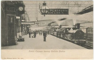 SCOTCH EXPRESS LEAVING CARLISLE STATION - Cumberland Railway Postcard - Picture 1 of 2