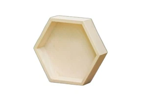 Handmade Geometric Beech Wood Hexagon Box - 22cm Decorative Open Storage Bowl - Picture 1 of 10
