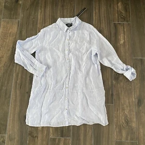 tahari 100% linen blue long sleeve button front (027) Size Large - Picture 1 of 6
