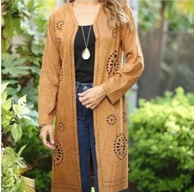 Cárdigan largo plumero de gamuza sintética para mujer LIV LOS ANGELES talla 2XL bohemio occidental Foto 1 de 4