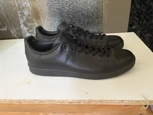 Adidas Stan Smith Tenis Hombres 12 Triple Negro Cuero Con Cordones Retro Zapatos - Imagen 1 de 11