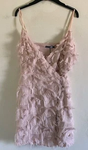 New Boohoo Blush Textured Wrap Detail Occasion Mini Dress Size UK 14 - Picture 1 of 5