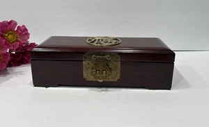 Vintage Chinese Carved Wood And Brass Jewelry Box - Picture 1 of 23