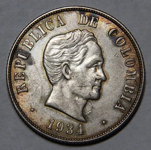 1934 Colombia 50 Centavos Nice AU -5182- - Picture 1 of 2