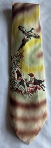 Vintage Necktie Ombré Hand Painted Duck, Dogs Men’s Tie 3 3/4” W X 52” L - Picture 1 of 6