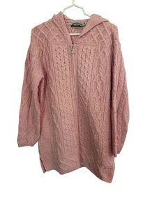 Suéter Artesanal Aran De Colección Con Capucha Rosa Cremallera Irlanda Bolsillos de Lana M* Se Ajusta a Grande - Imagen 1 de 5