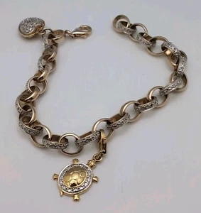 Brazalete Robert Seeman de plata esterlina oro vermeil texturizado eslabones Rolo 7" en muy buena condición - Imagen 1 de 7