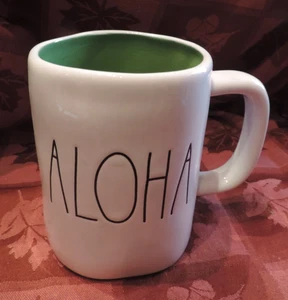 NEW OLD STOCK RAE DUNN ALOHA COFFEE CUP MUG VARIANT GREEN INTERIOR NICE LOOK - Picture 1 of 1