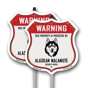 Warning Property Protected by Alaskan Malamute Made in t Shield Sign With Stake - Picture 1 of 14