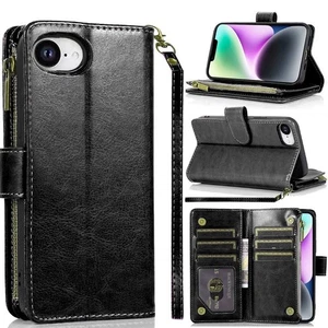 Funda de lujo para iPhone 16e billetera tarjeta identificación cremallera soporte para dinero + vidrio templado - Imagen 1 de 8