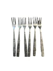 Vintage Oxford Hall Rose Couplet Cocktail Forks Stainless Japan Floral 1974 Lot - Picture 1 of 5