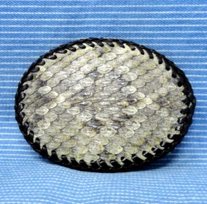 Rattlesnake Hide Skin Belt Buckle Western Desert Artisan Handmade Vtg 80s.CPA508 - Picture 1 of 7