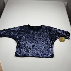 Top Dakini algodón cachemir lentejuelas manga larga azul mujer talla grande - Imagen 1 de 9