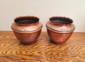 Art Nouveau Pair of Mini Jardiniere Cache Pot Planter Lotus & Lilypad's - Picture 1 of 6