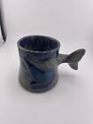 Vintage Doug Wylie Whale Tail Handle Glazed Drip Pottery Dolphin Insert Mug
