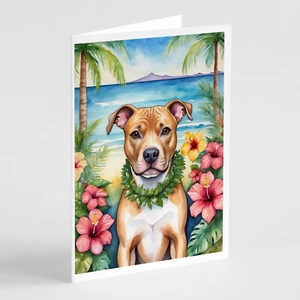 Pit Bull Terrier Luau Greeting Cards and Envelopes Pack of 8 DAC6490GCA7P - Picture 1 of 3