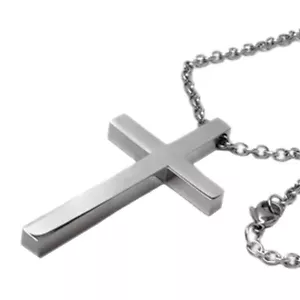 Einfache große Herren Titan Stahl Kreuz Anhänger Halskette 30" Kette religiös - Bild 1 von 4