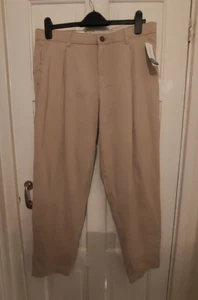 Jack & Jones Beige Tan Cropped Wide Fit Trousers Pockets Stretch W34 in L28.5 in - Picture 1 of 15