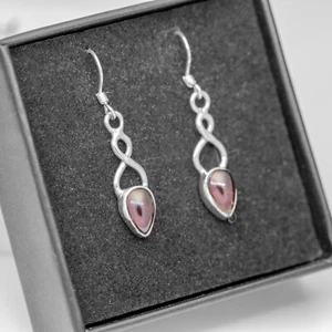 Red Garnet Gemstone 925 Sterling Silver Infinity Drop Dangle Earrings Jewellery - Picture 1 of 6