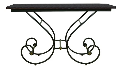Charleston Forge Wrought Iron Granite Top Console Table - Black / Green / Gold Cover
