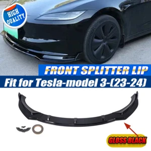 For 2024 2025 Tesla Model 3 Glossy Black Front Bumper Lip Splitter Lower Spoiler - Picture 1 of 16