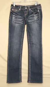Pantalones de mezclilla antiguos remachados estrás tachuelas azul brillante tiro bajo para mujer talla 7/28 - Imagen 1 de 11