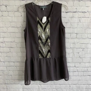 GRAY SAKS FIFTH AVENUE Women's Sequins V-Neck Tunic Peplum Tank Top Size XS NWT - Picture 1 of 4