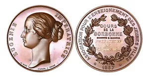 O756, Frankreich, 1867 Bronze Preis Medaille der Universität Sorbonne, Eugenie Bonaparte - Bild 1 von 5