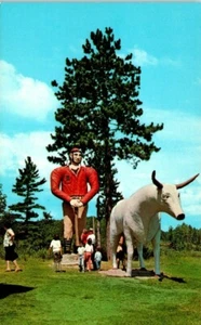 Roadside Attraction Postcard Visitors Paul Bunyan Babe Blue Ox Lookout Michigan - Picture 1 of 2