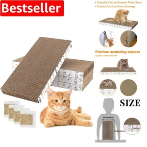 Cat Scratch Pad Set - 4 Reversible Scratchers with Catnip Included - Picture 1 of 8